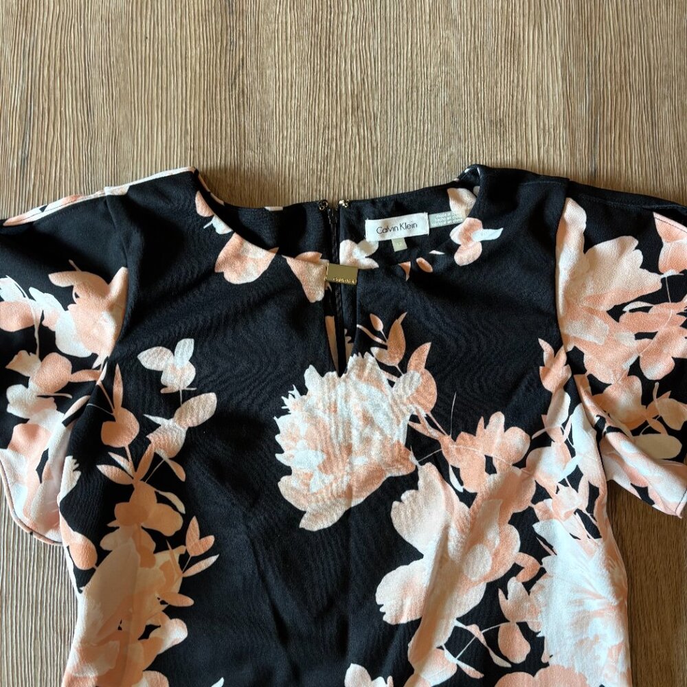 CALVIN KLEIN Black & Peach Floral Dress - Size 12 - Picture 5 of 7
